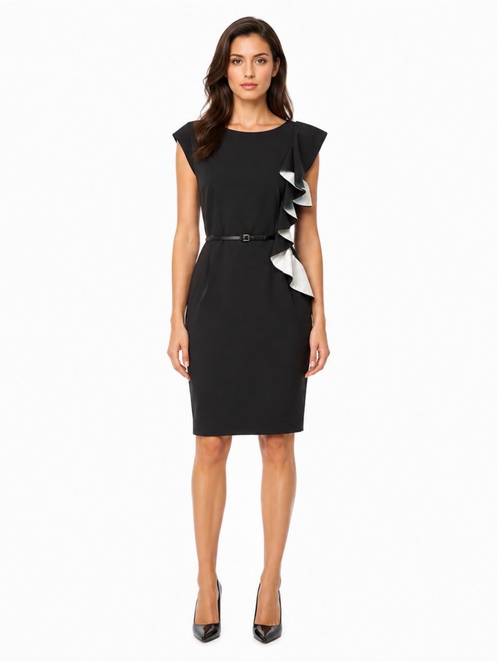 Antonio Melani Kam Black Dress with White Ruffles – Size 14 (NWT)